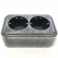 Лофт розетка пластик о/у, з/к, 2-местная, 16А, патина черный под серебро (Antique Silver)